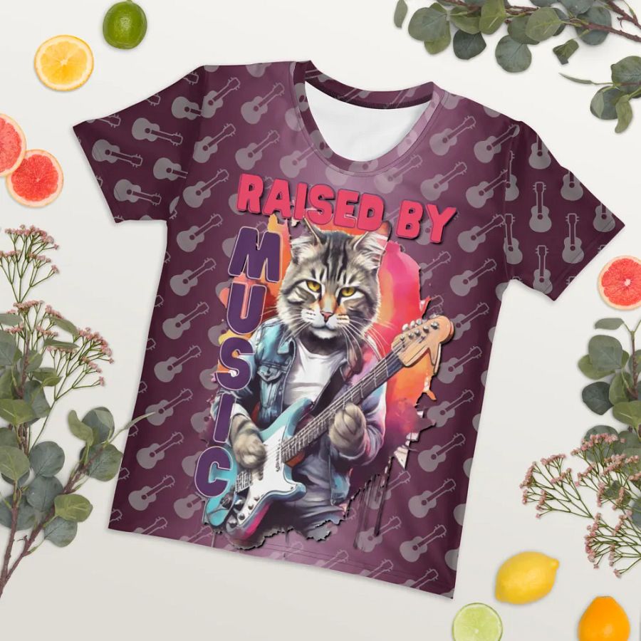 Raised by Music Cat Guitar All Over Print T-shirt product image (7)