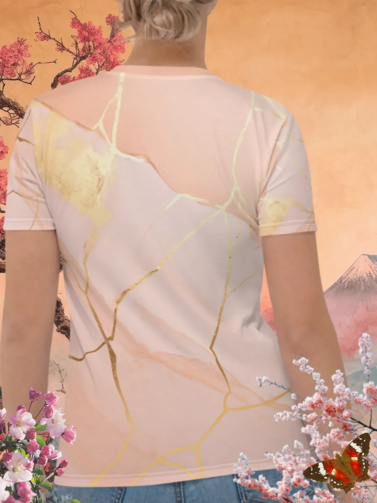 Peach Gold Kintsugi Print T-Shirt product image (4)