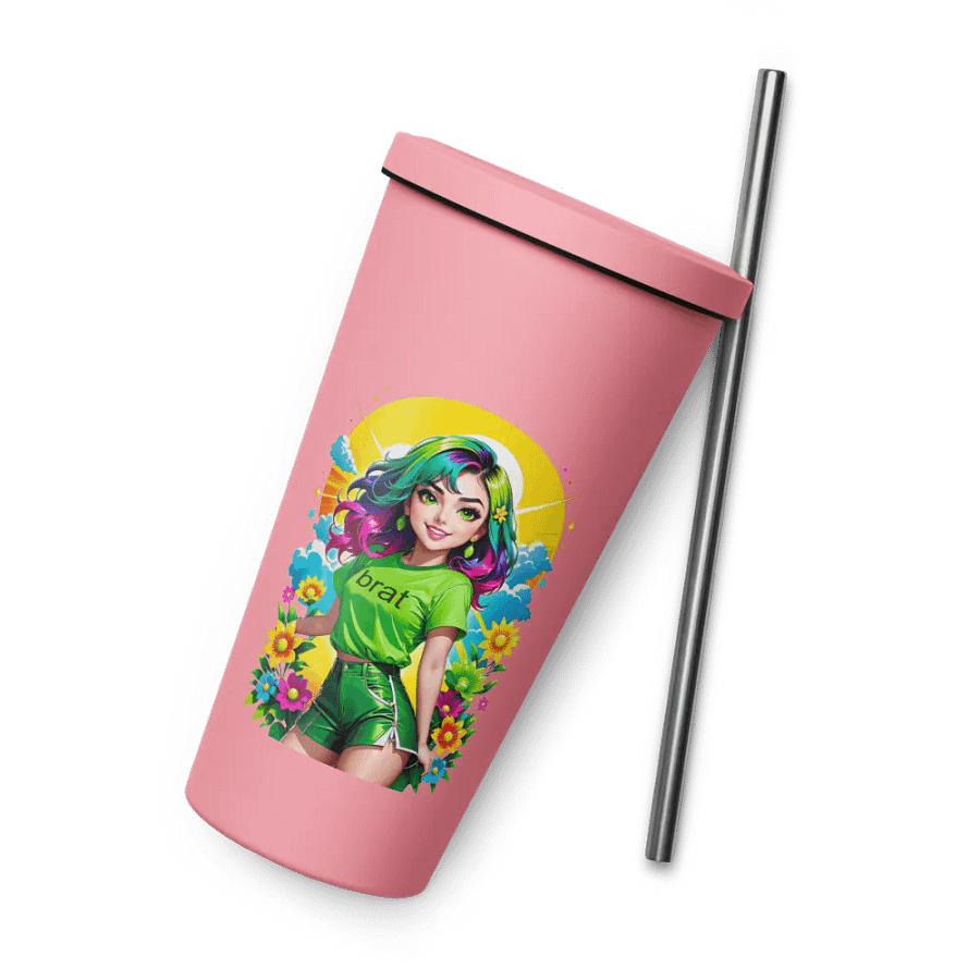 Brat 20 oz Tumbler Cup - Pink - Insulated Tumbler with a Straw v3 product image (8)