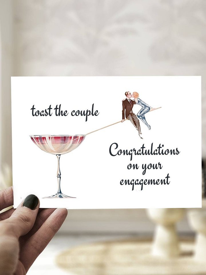 Vintage 1920s Toast the Couple Congratulations on your Engagement Card product image (1)