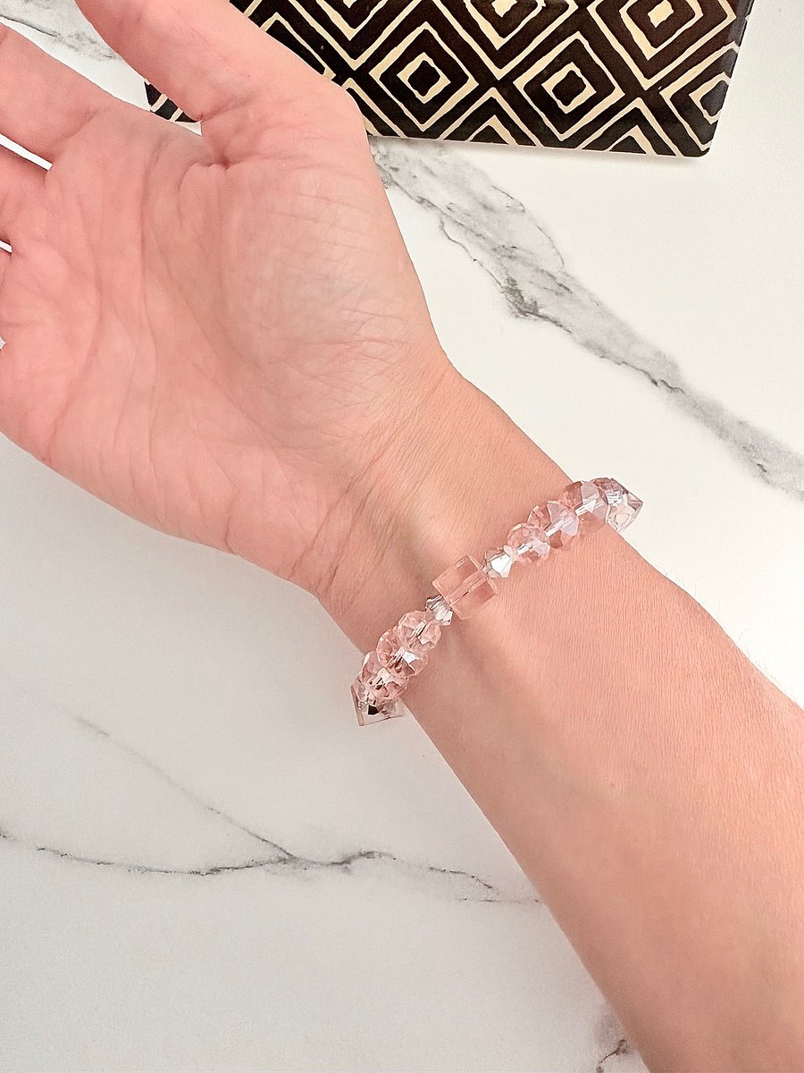 Dusty Rose Elegance | Faceted Glass Bead Bracelet | Handmade 7" Coastal Charm | by Monique Faella Designs™ | MFD-00050 product image (5)