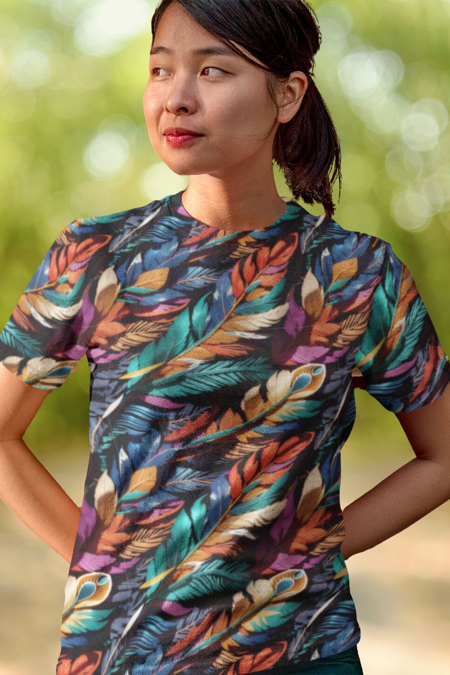 Colorful Feather Pattern All Over Print T-shirt product image (1)