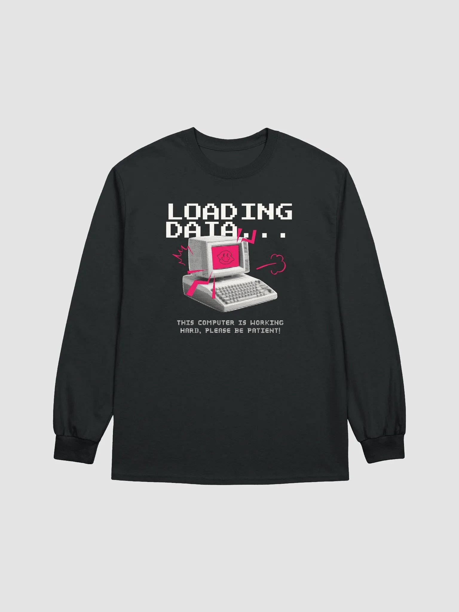 loading data - Pixelated Smiley Retro Computer Long Sleeve Tee product image (1)