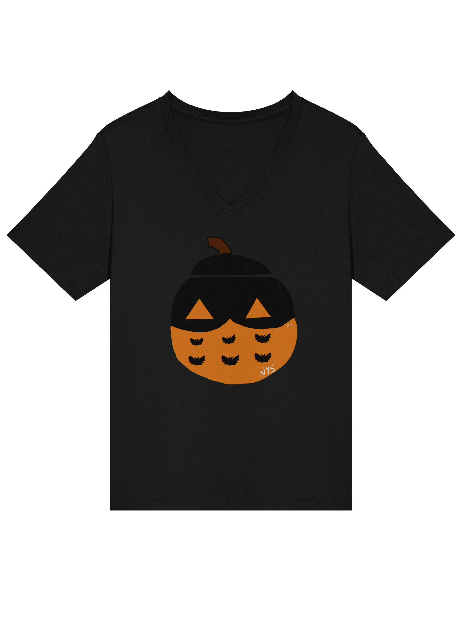 Mask-O-Lantern v-neck tee (orange mask) product image (7)
