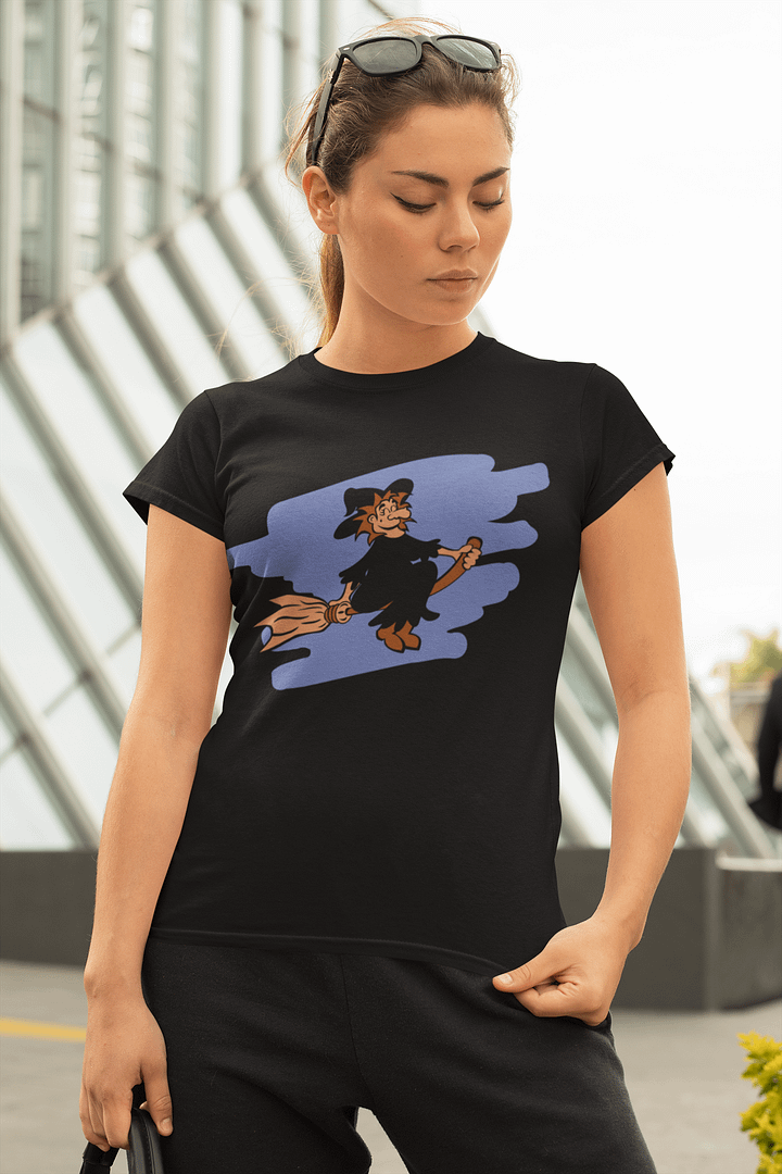 Witch Riding a Broom Halloween Tee product image (1)