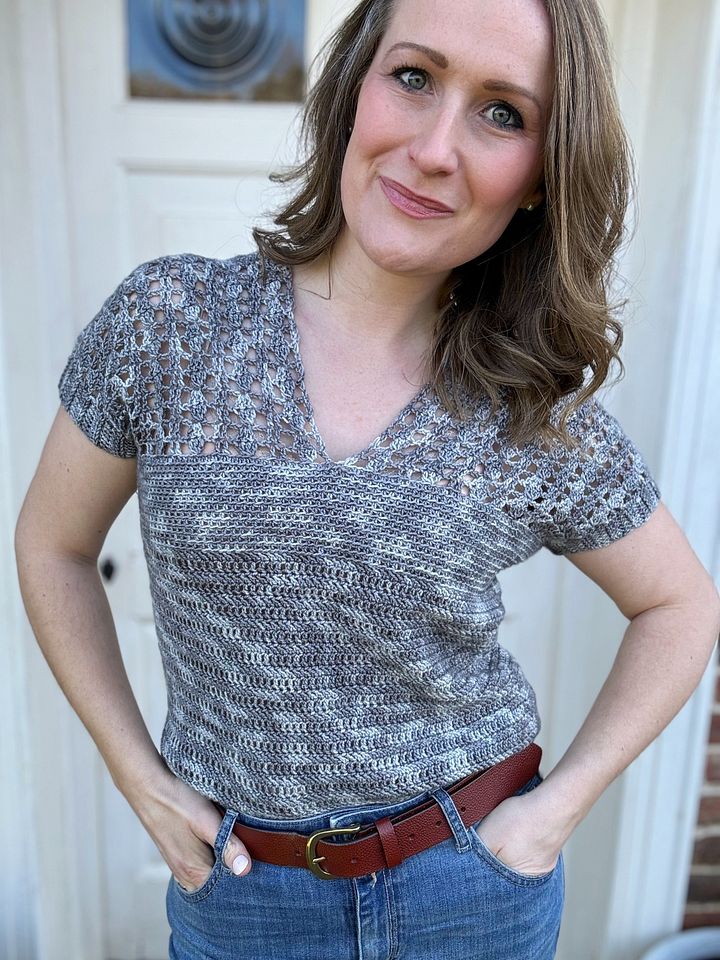 Top Down V Neck Crochet Top / Hawthorne Tee Pattern / Pdf crochet pattern / Seamless Summer Crochet Top xs to 5xl product image (1)