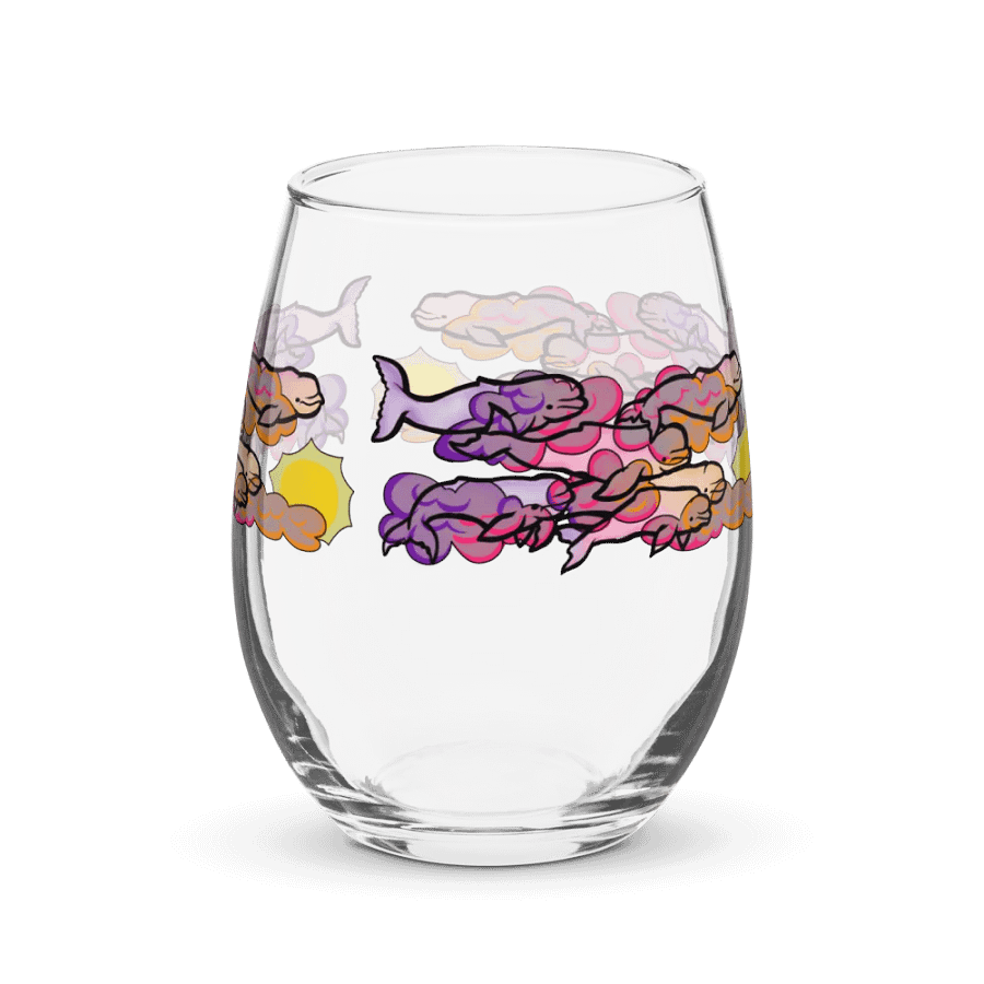 sunset beluga whales stemless wine glass product image (3)