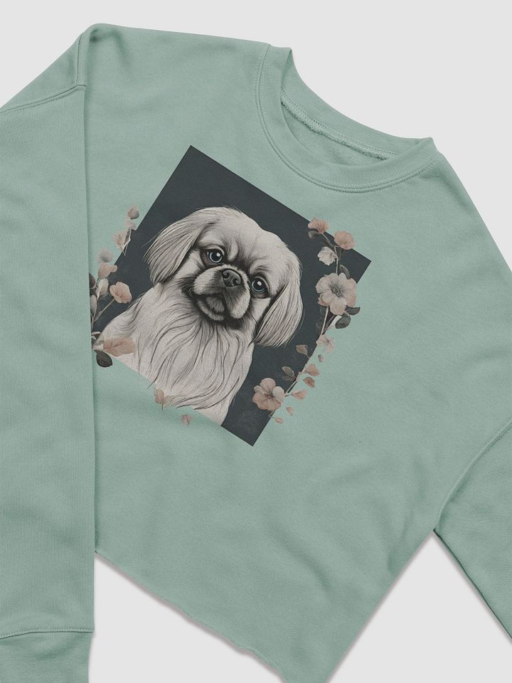 Floral Pekingese Women's Fleece Crop Sweatshirt product image (2)
