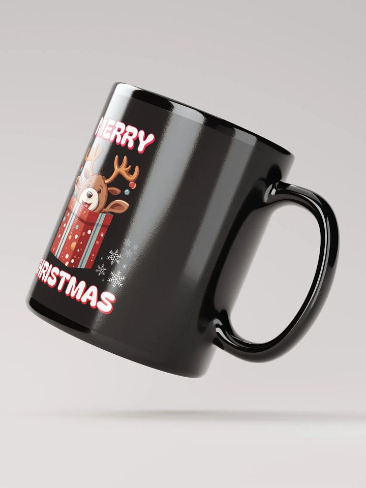 Adorable Baby Reindeer Wishing All A Merry Christmas Black Mug product image (4)