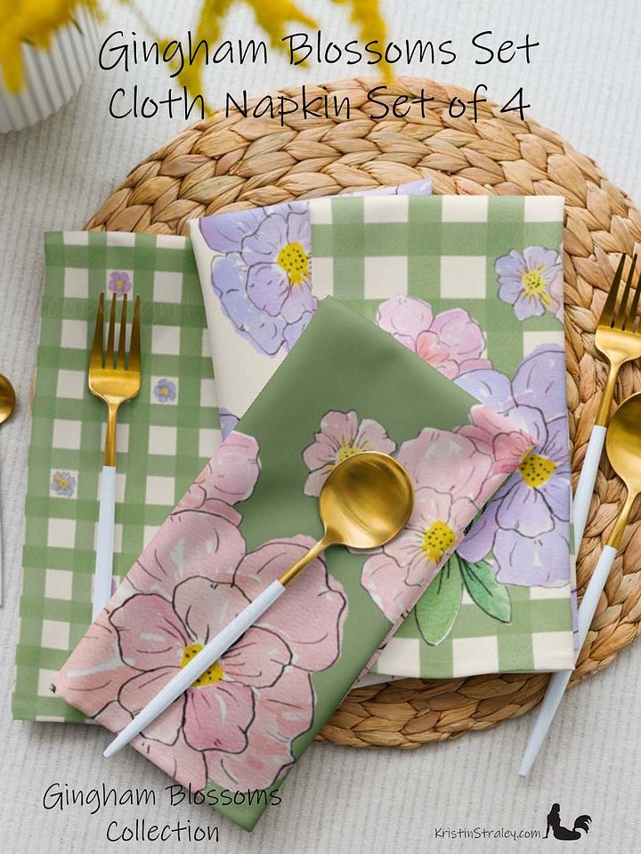 Gingham Blossoms Cloth Napkins Set of 4 product image (1)