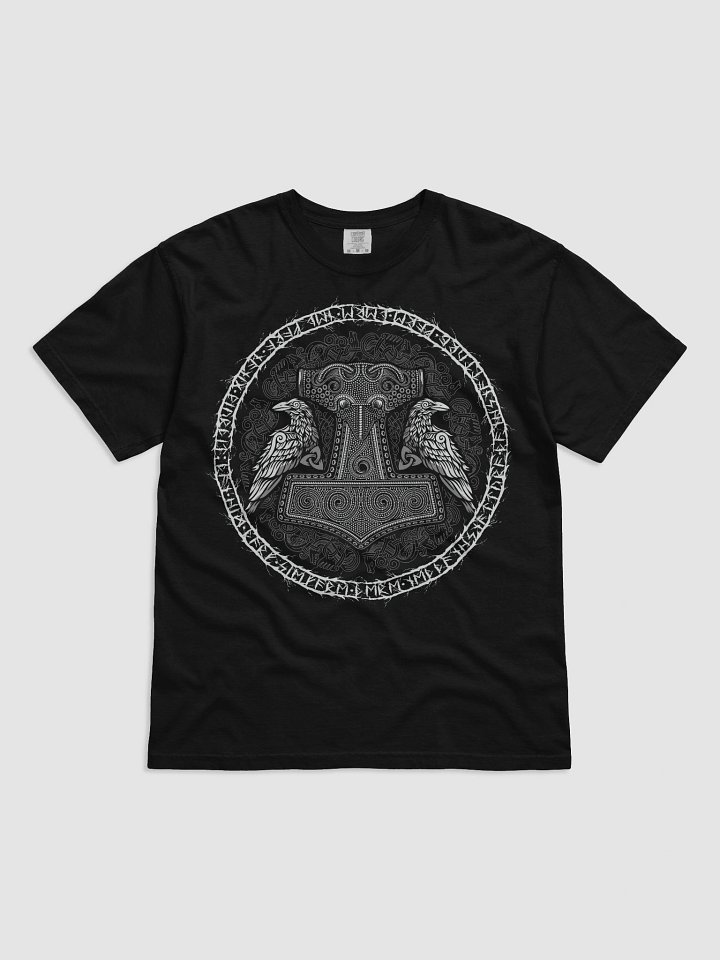 Viking Mjölnir T-Shirt with Huginn and Muninn – Norse Mythology Odin's Hammer Design product image (1)