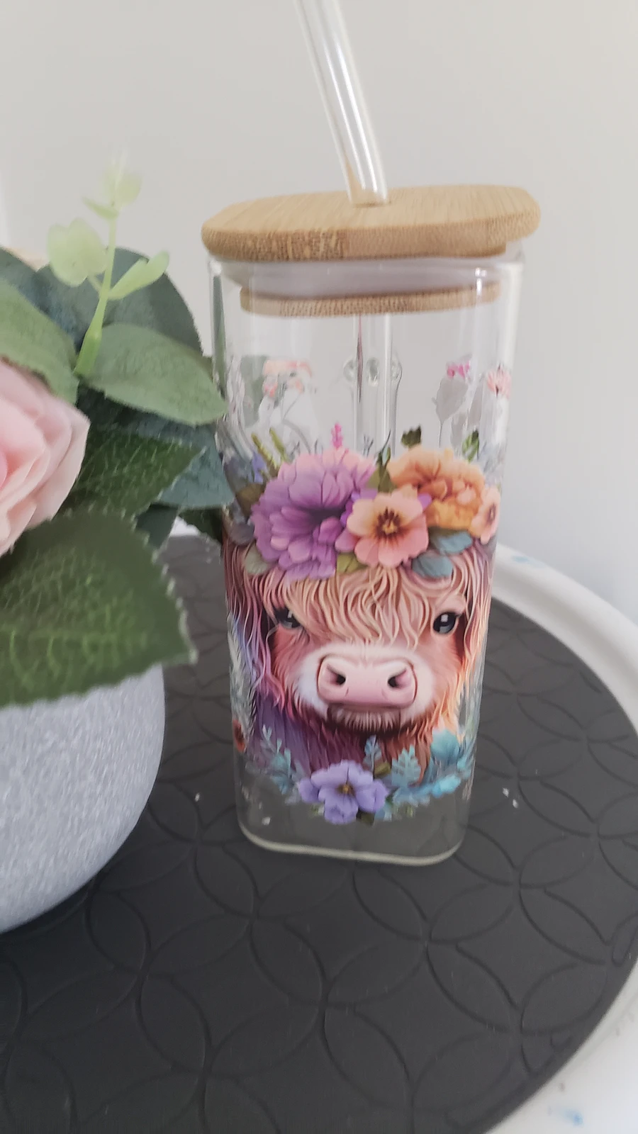Highland Cow Glass Jar with Bamboo Lid product image (4)