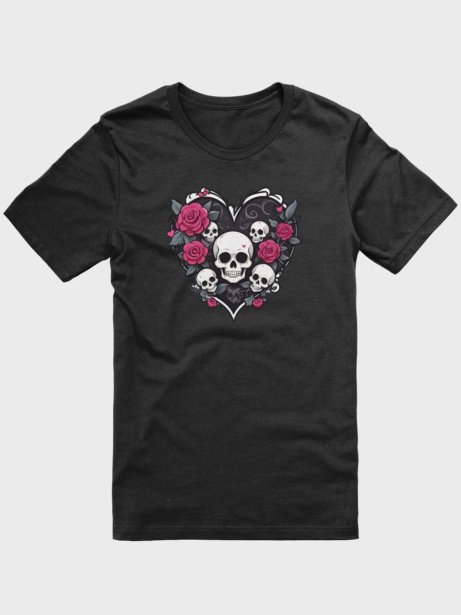 Black Heart With Skulls and Pink Roses T-shirt product image (4)