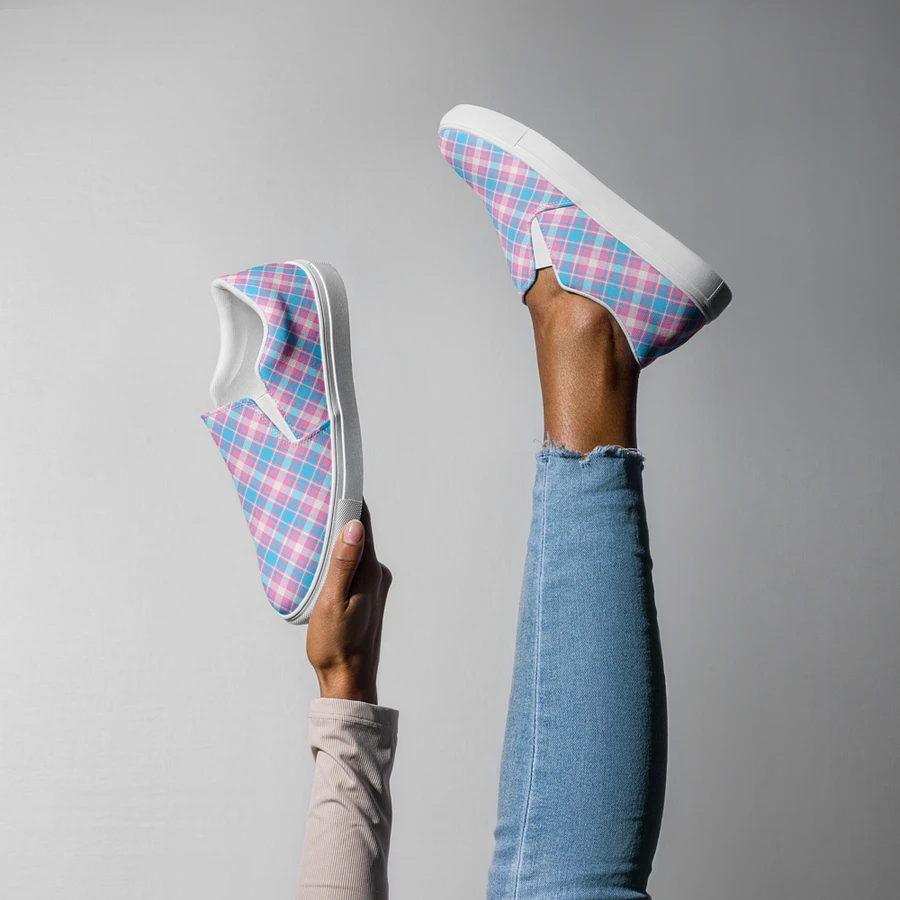Baby Blue, Pink, and White Plaid Women's Slip-On Shoes product image (8)
