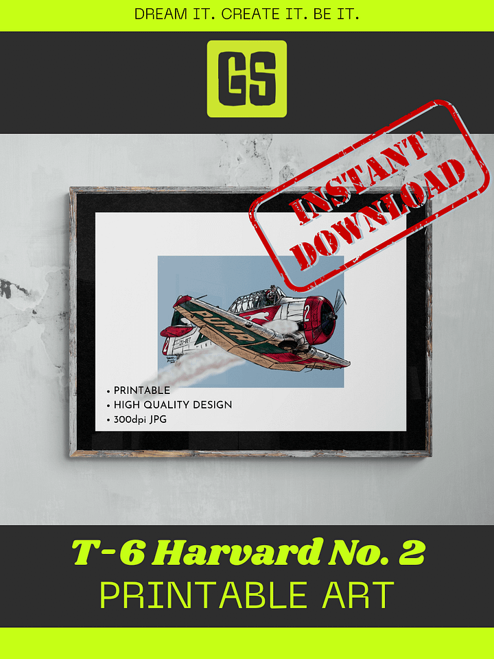 T-6 Harvard No 2 Printable Aviation Wall Art with Blue and White Background product image (1)