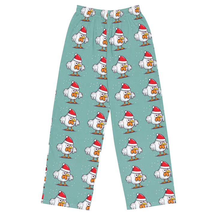 Santa Chickens All-Over Print Wide-Leg Pants product image (1)