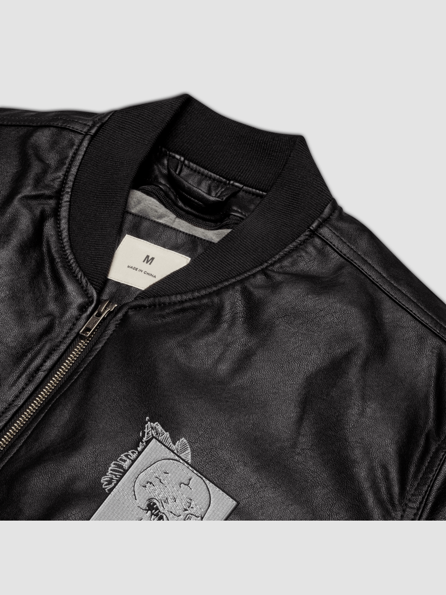 lolitsjaceee Full Logo Emoroidered Faux Leather Bomber Jacket product image (3)