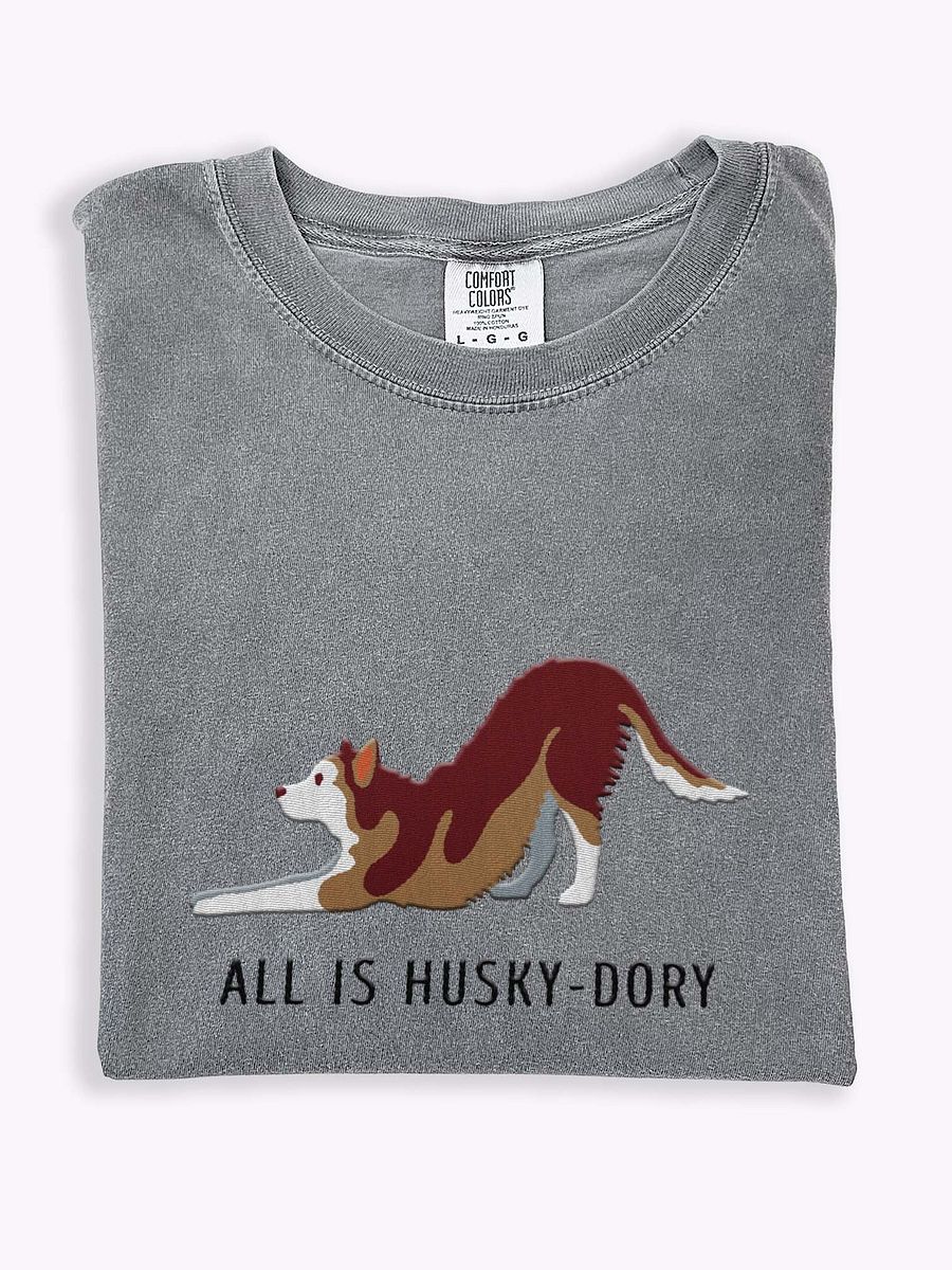 All Is Husky-Dory T-Shirt(Embroidered) of a Siberian Husky(Red) product image (1)