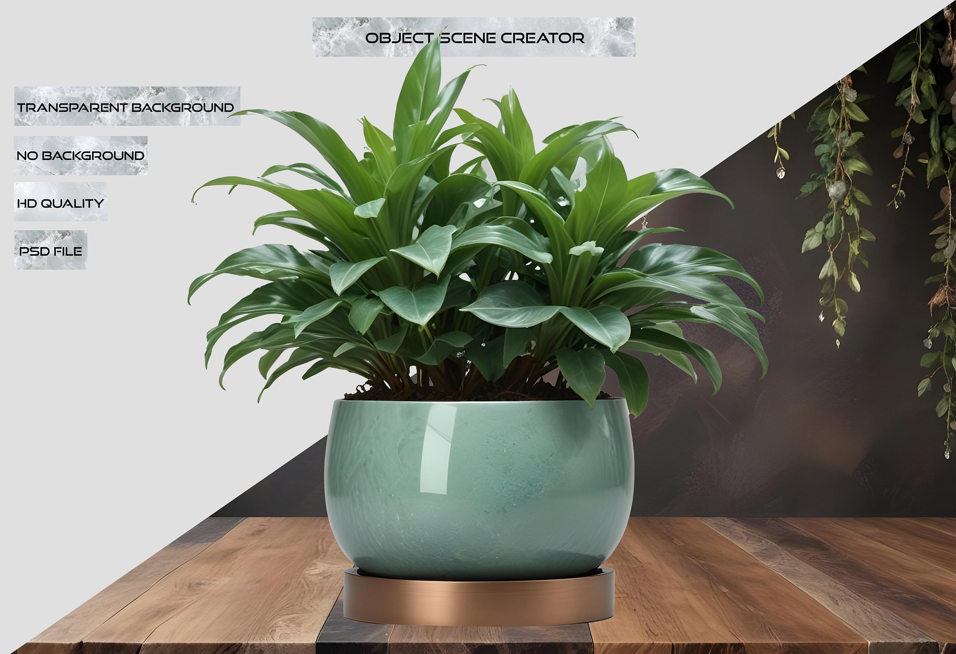 Jade Signature – Round Jade Planter with Copper Base PNG product image (2)