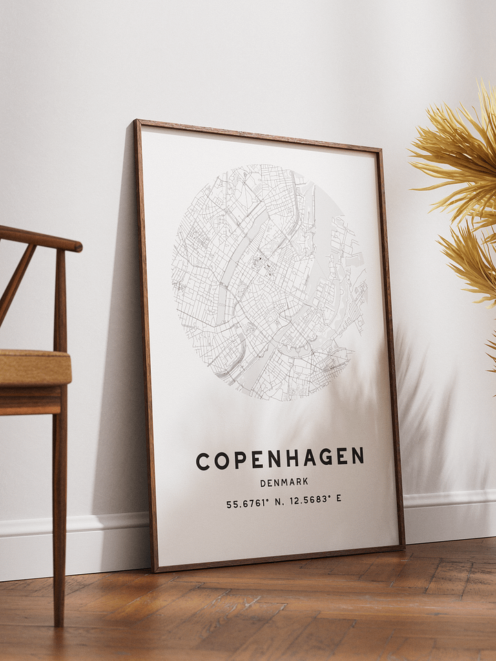 Copenhagen Street Map Poster – White Minimalist Circular City Art product image (2)