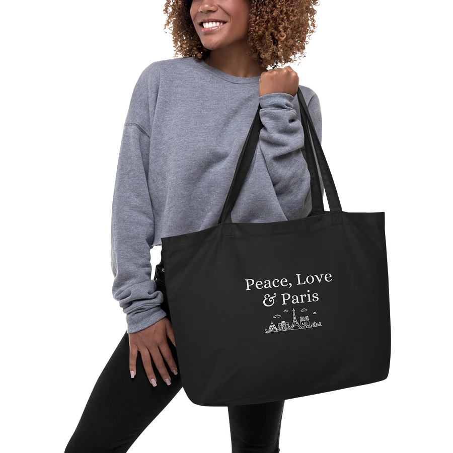 Peace, Love and Paris with Monuments Organic Tote Bag Black product image (1)