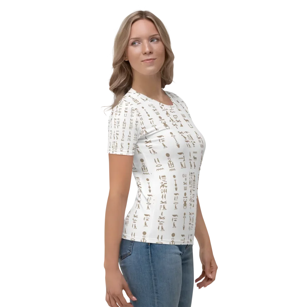 Isis White Hieroglyphs Detail Women's Crew Neck T-Shirt product image (4)