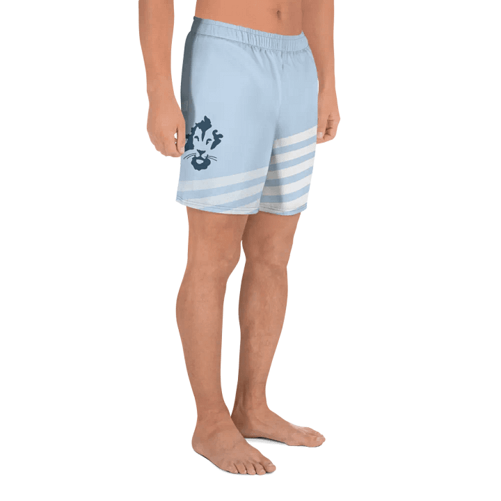 Lion head design with backfill abstract blue with white stripes-All-Over Print Athletic Shorts product image (2)