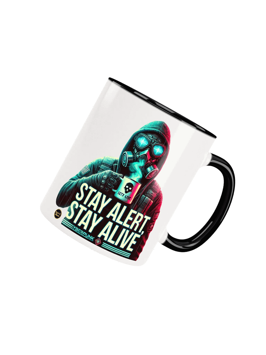 'Stay Alert, Stay Alive' – Cyberpunk Ceramic Mug with Color Inside product image (1)