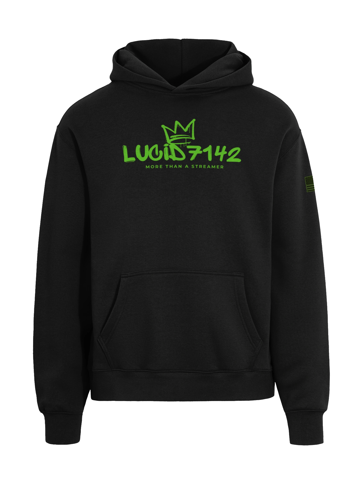 Lucid7142 “More Than a Streamer” Hoodie – Neon Crown Logo & Flag Sleeve product image (11)