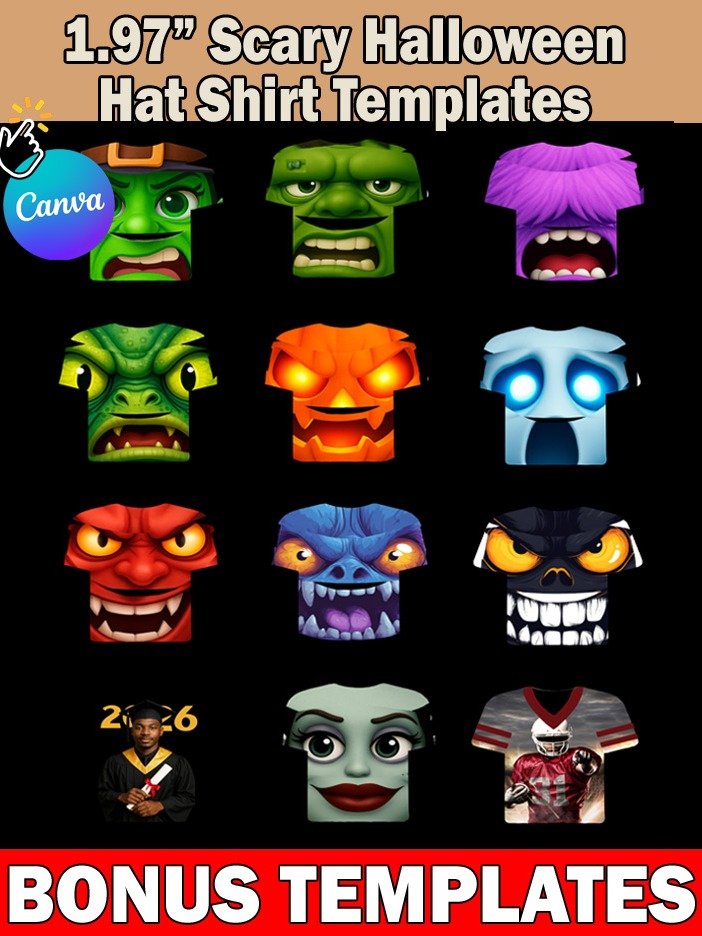 Halloween 3D Sublimation Face Hat Templates - Editable in Canva PDF product image (3)