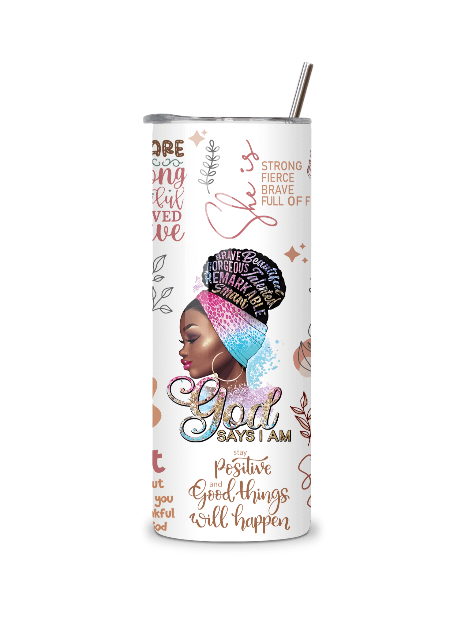 Inspirational 20oz Skinny Tumbler with Metal Straw – Motivational Quotes and Empowering Design, Double-Walled Insulated Stainless Steel Tumbler for Hot & Cold Drinks, Gift for Black Women product image (3)