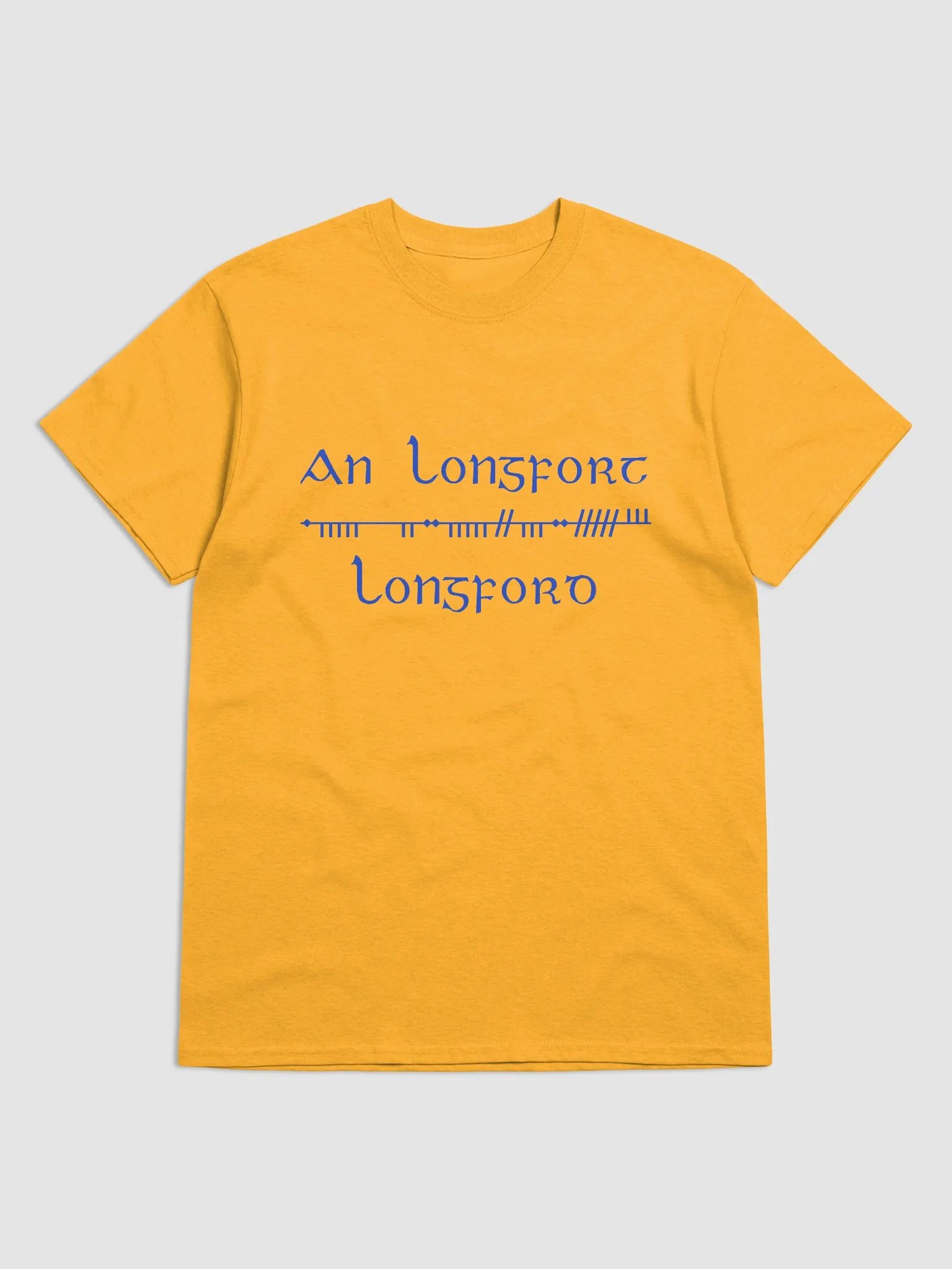 Longford/An Longfort Scholastic style Ogham gold printed T-shirt product image (1)