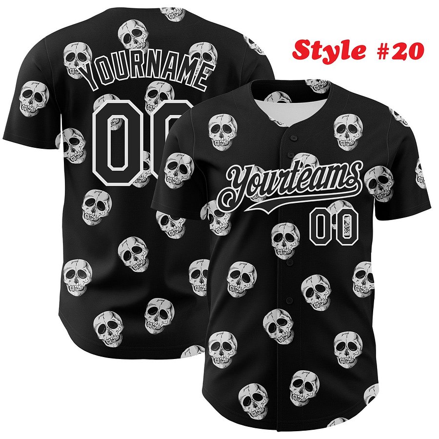 Authentic Baseball Jersey, Custom Baseball Jersey, Personalized Sport Jersey, Colorful, Number, 3D Skull product image (187)