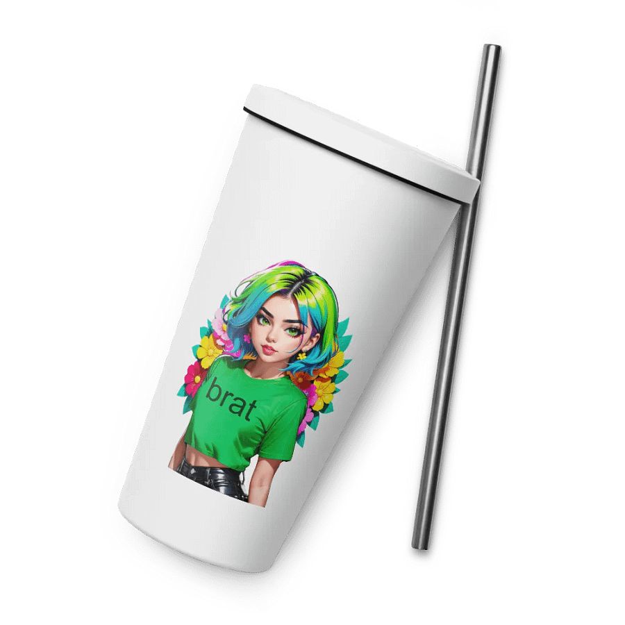 Brat 20 oz Tumbler Cup - White - Insulated Tumbler with a Straw v1 product image (8)