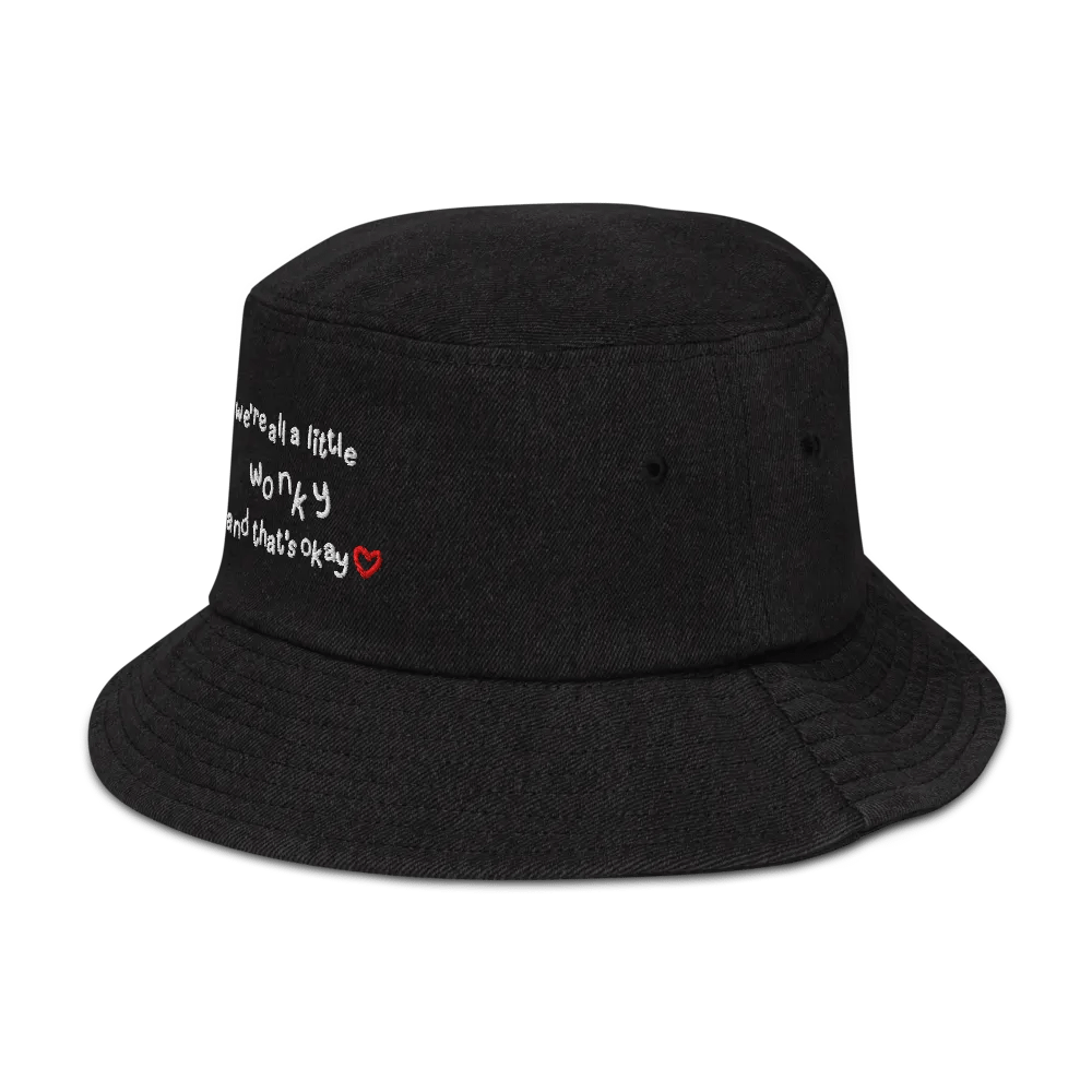 we're all a little wonky embroidered denim bucket hat product image (7)