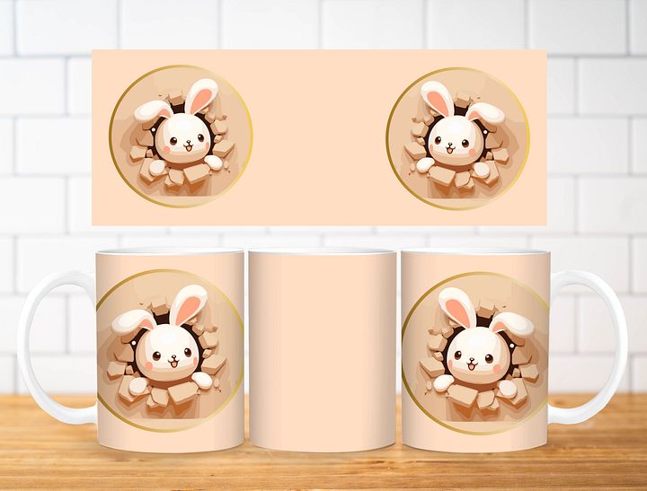 Bunnny Wall Breakthrough Mug Sublimation Design, 11oz & 20oz Mug Template, Mug Wrap Template PNG, Digital Download product image (2)