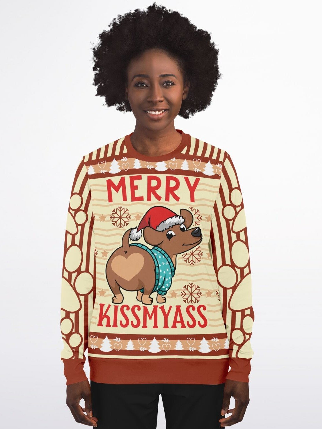 "Merry Kiss My A**" Christmas Sweater | Funny Dog Holiday Sweatshirt | Sassy Santa Puppy Party Outfit | Adult Humor Gift product image (1)