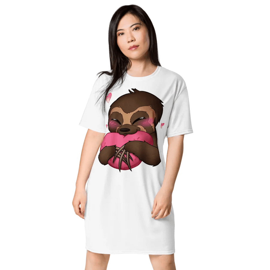 White Blushing Sloth Love T-Shirt Dress product image (1)