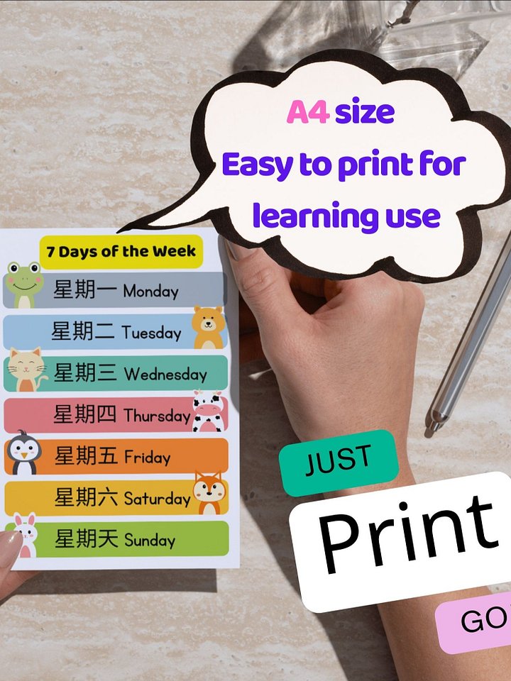 Chinese Days of the Week Poster | Printable Mandarin Wall Chart | Bilingual Chinese-English PDF product image (2)