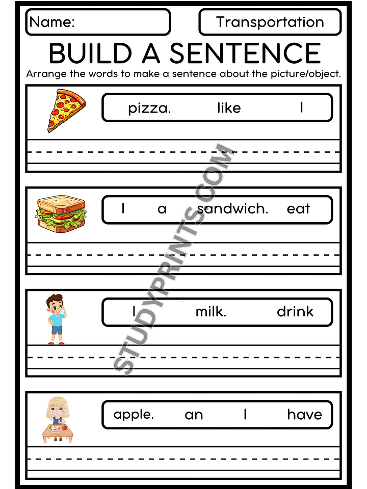 Sentence Building Worksheets For Kindergarten 1st 2nd Grade PDF product image (2)
