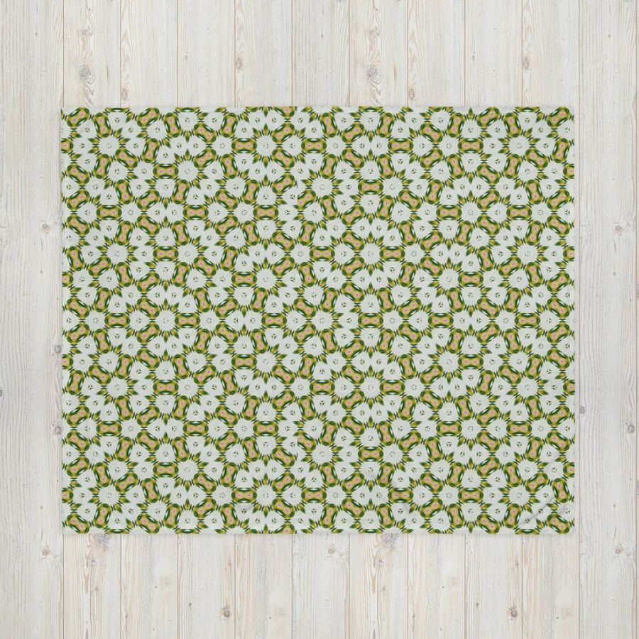 Yellow White Green & Pink Geometric Floral Throw Blanket product image (7)