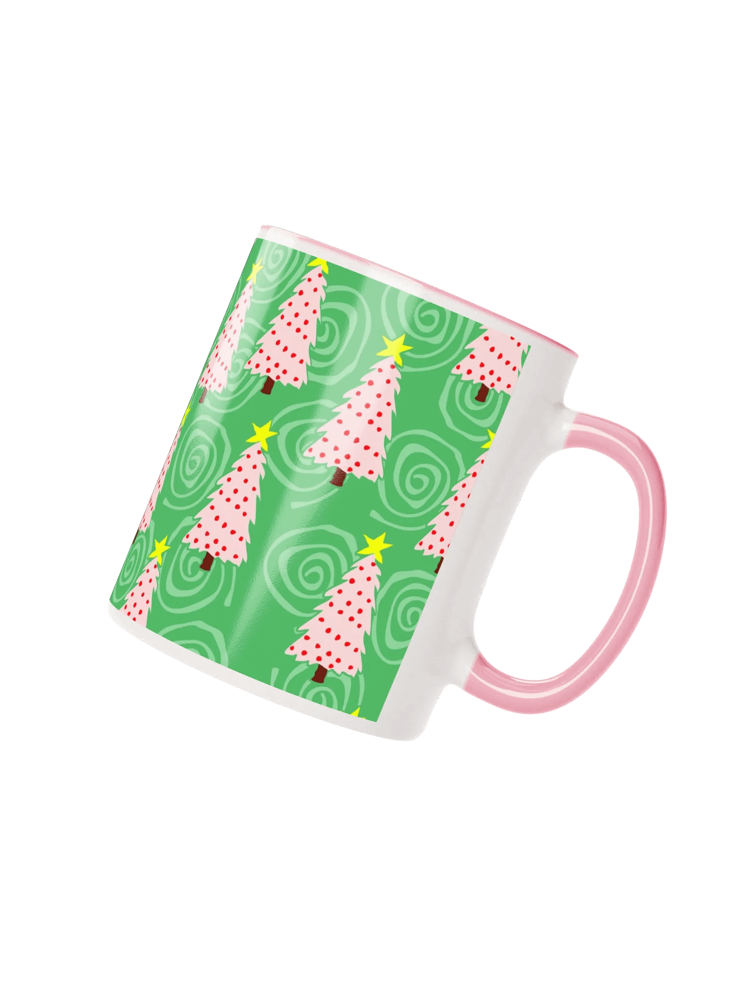Pink Christmas Trees on Green Spirals Ceramic Mug product image (2)