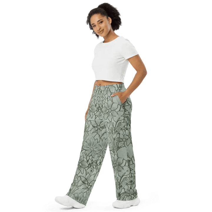 Line Art Floral Light green/All-Over Print Wide-leg Pants by Sublicolor product image (2)