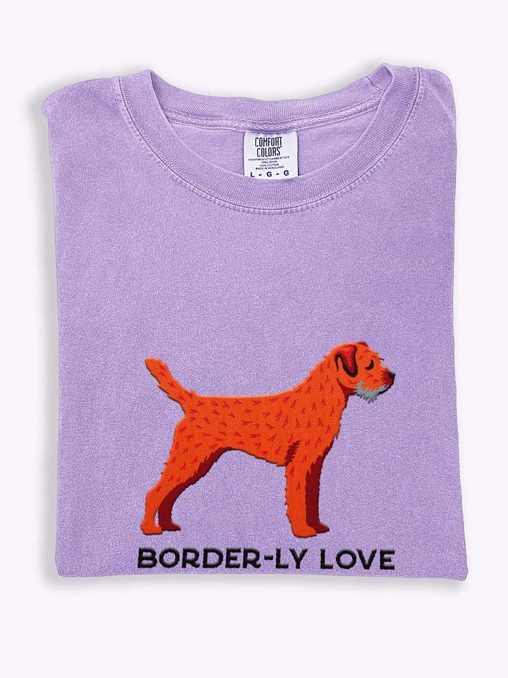 Border-ly Love T-Shirt(Embroidered) of a Border Terrier(Red) product image (1)