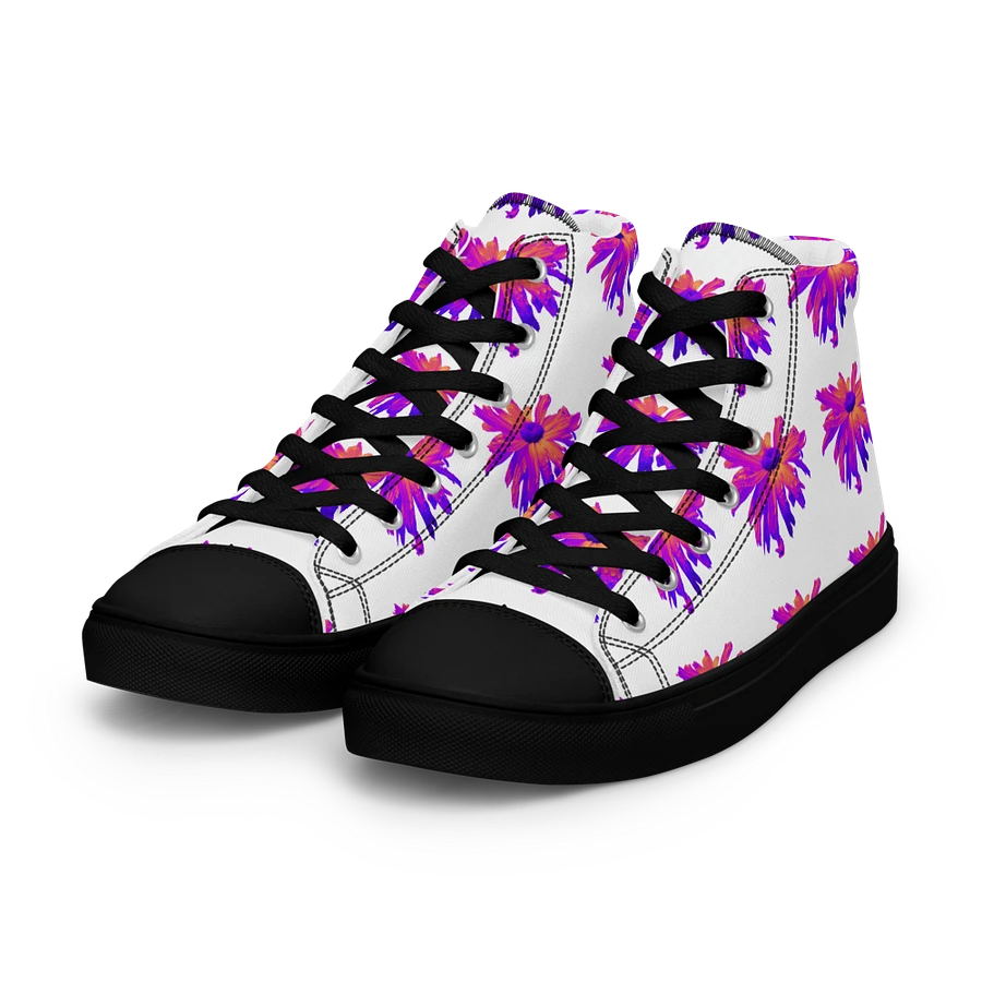 Abstract Pink Floating Daisy Flower Women's Black Toe High Top Canvas Shoes product image (32)