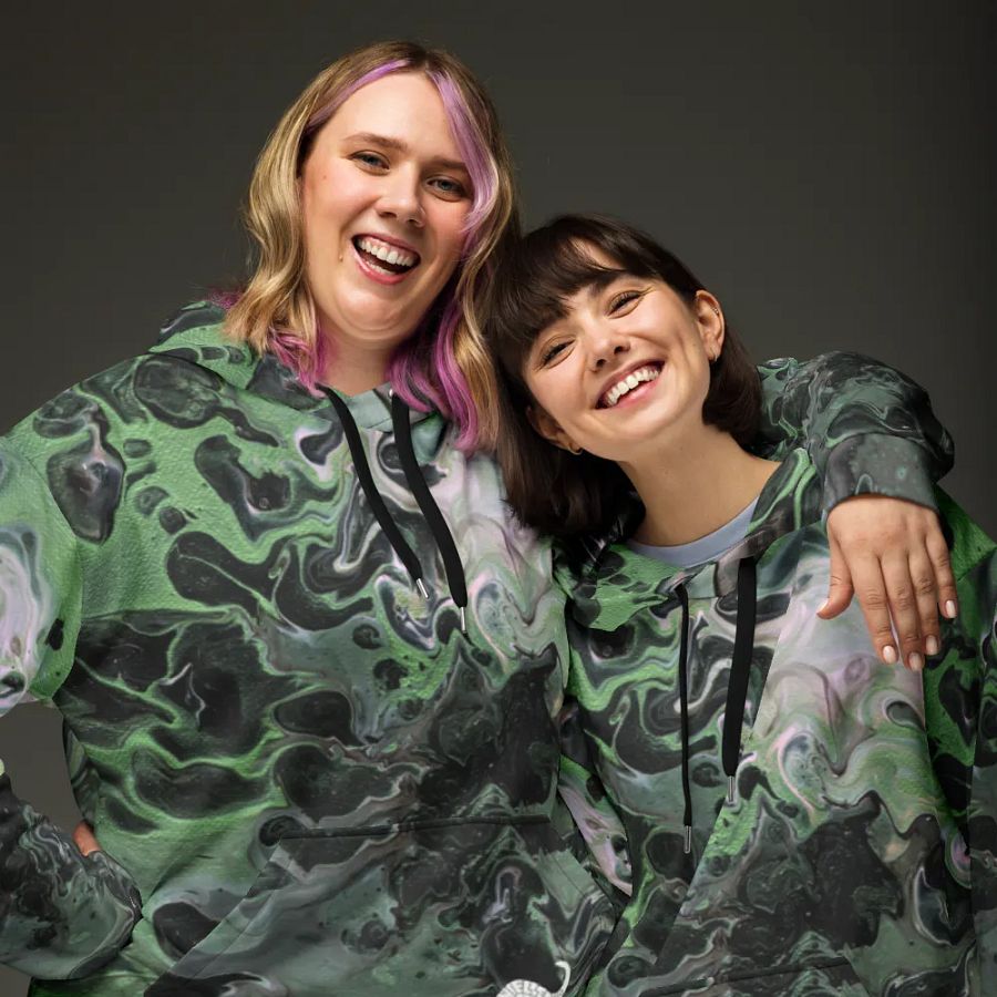 Metallic Green Fluid Acrylic All-Over Print Hoodie product image (6)