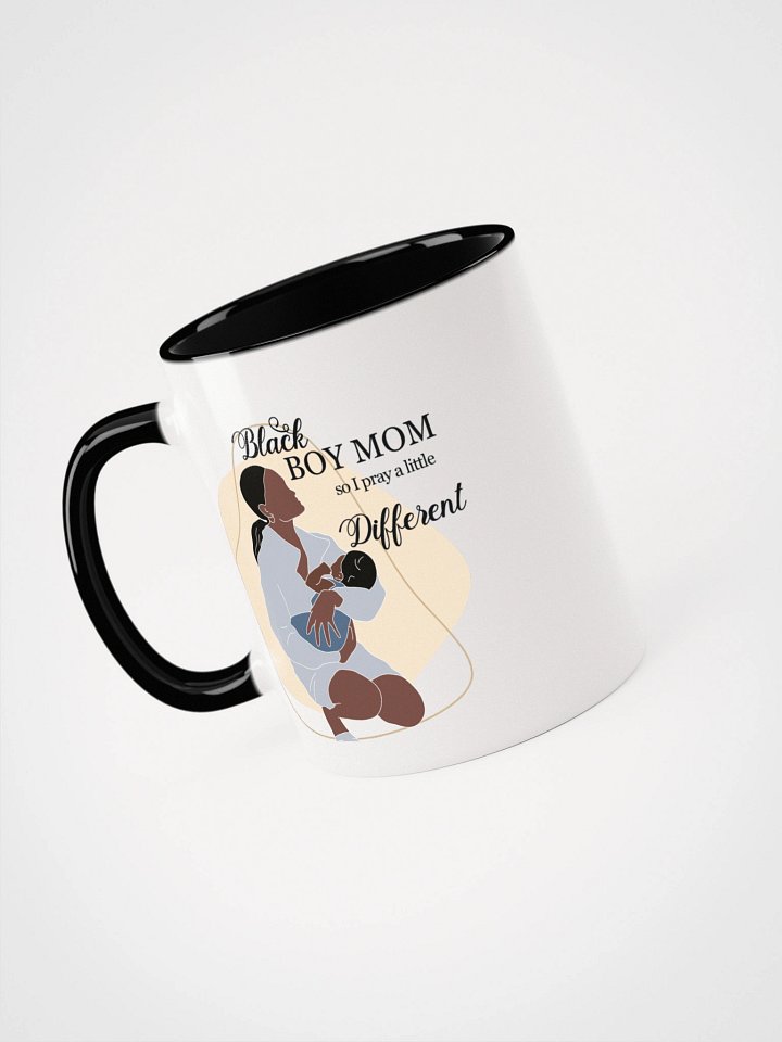 Black Boy Mom I Pray Different Art Ceramic Mug with Color Interior product image (1)