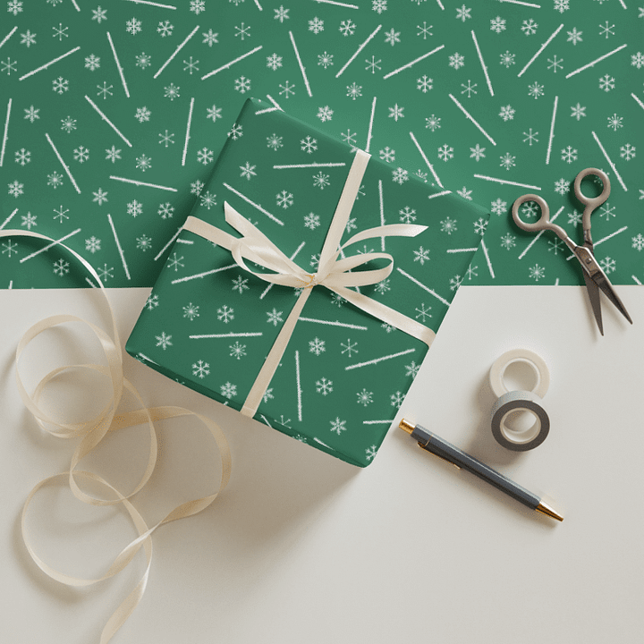Flutes and Snowflakes - C Flute - Green Gift Wrap Paper product image (1)