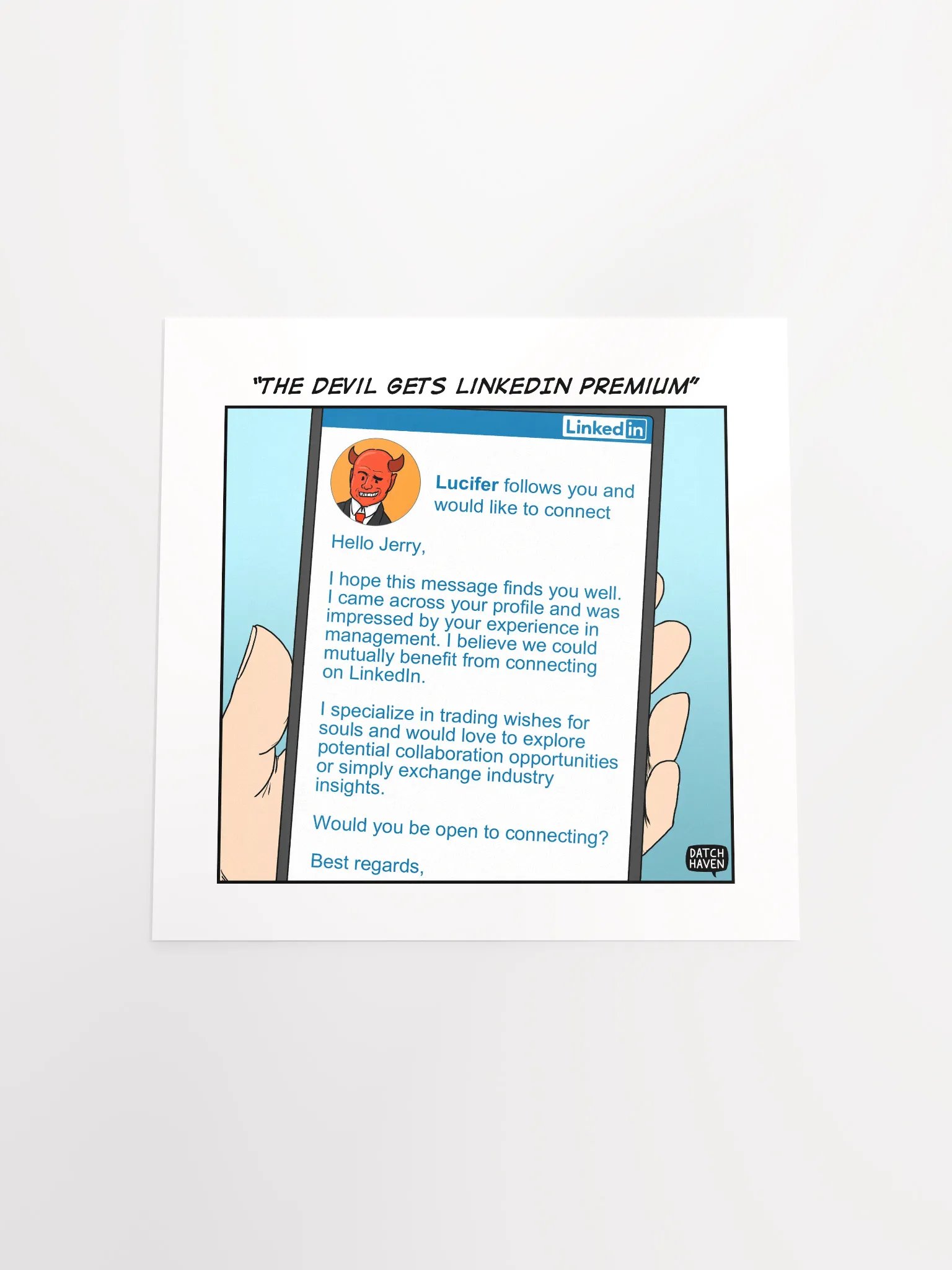 "The Devil gets LinkedIn Premium" poster (10″×10″) product image (4)
