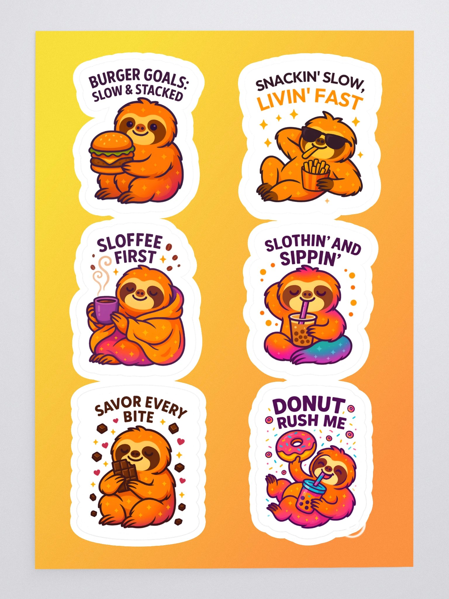 Sloths Having Snacks Sticker Sheet – Funny Sloth Food Stickers for Journals, Planners, Water Bottles & Gifts (6-Stickers) product image (3)